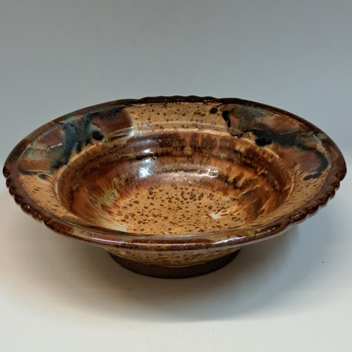 Click to view detail for #230770 Bowl, Tan/Brown/Turquoise Scalloped Edge $22